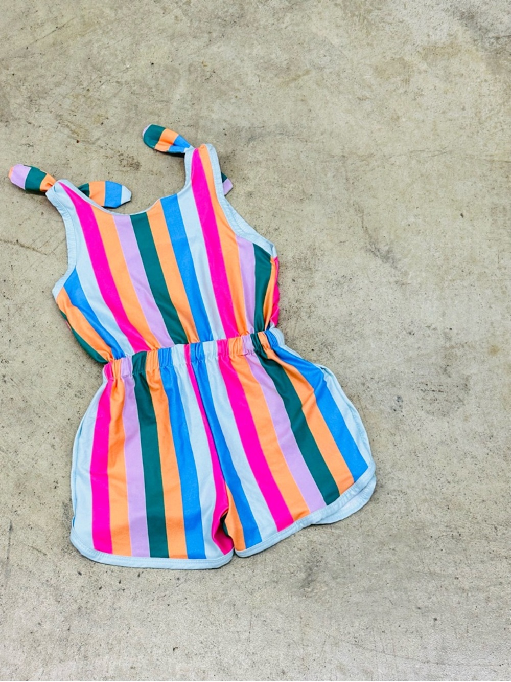 Girls' Colorful Striped Tie-Shoulder Romper